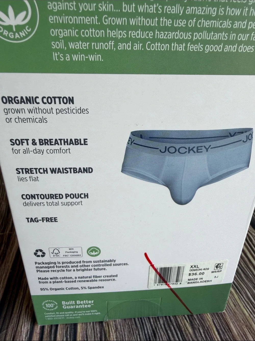 Jockey Men’s Organic Cotton Stretch Low-Rise Briefs 3-Pack Size 2XL New